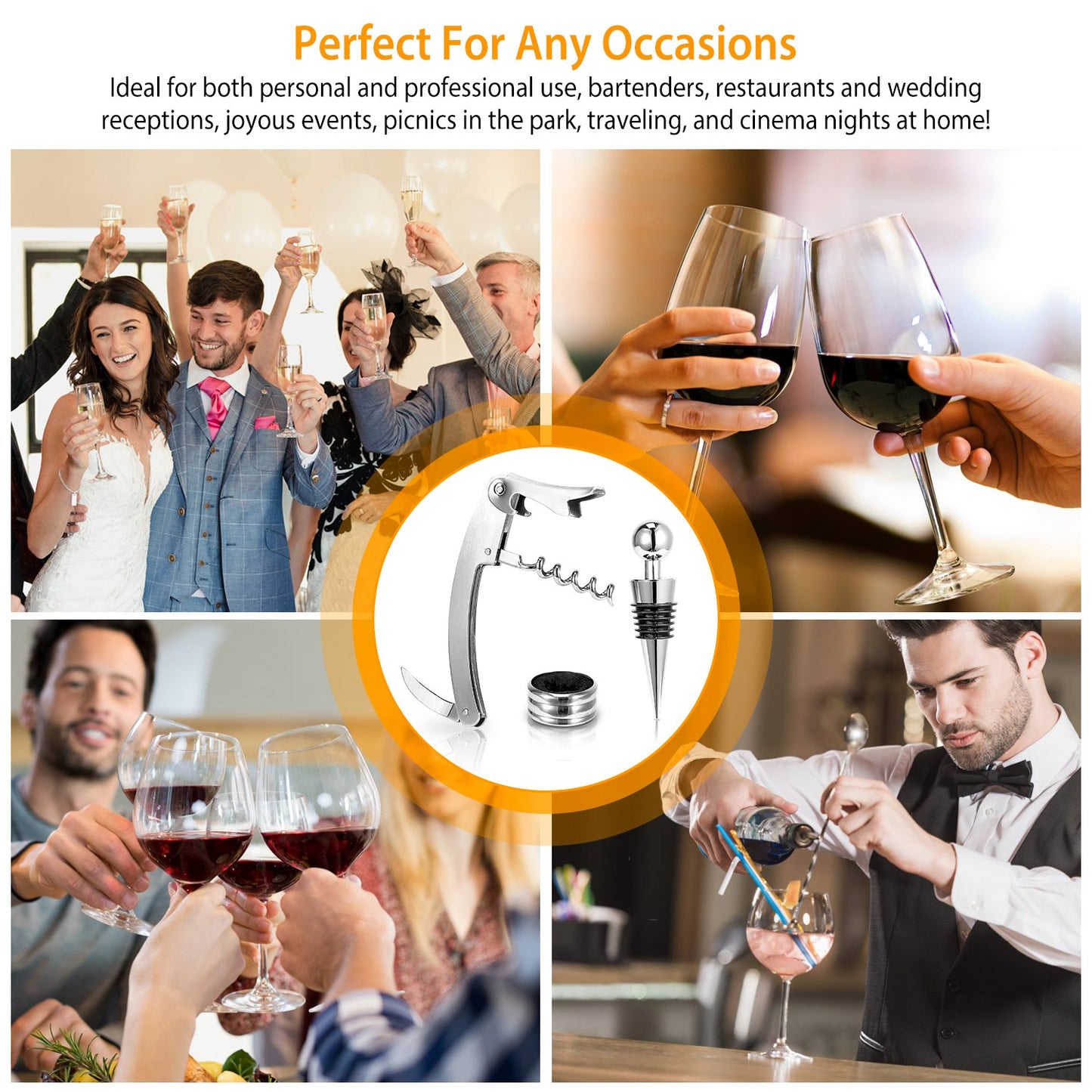 3-Piece Multifunctional Wine Bottle Opener Set - Silver