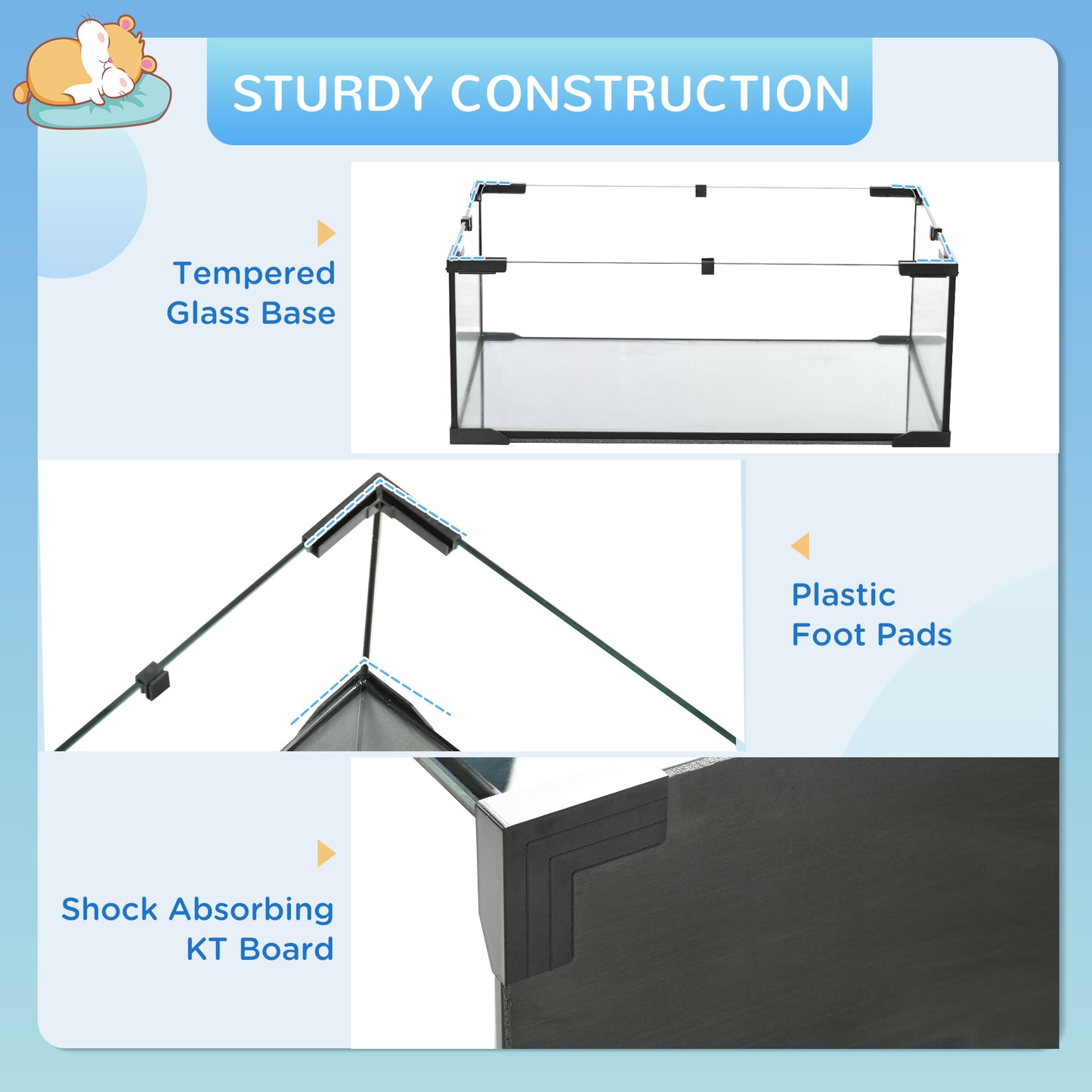 23.5-Inch Hamster Cage with Glass Basin for Small Rodents - Black