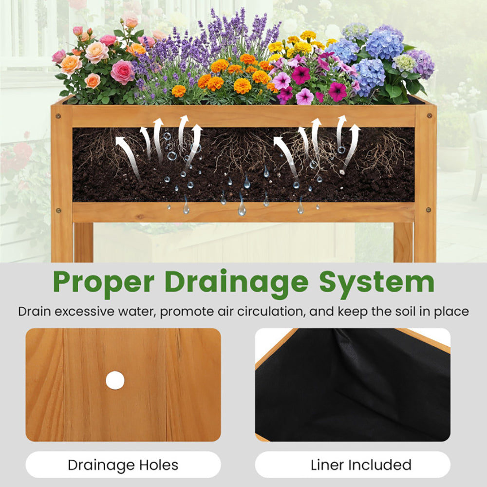 Wood Raised Garden Bed Elevated Planter Box With Liner And Drainage