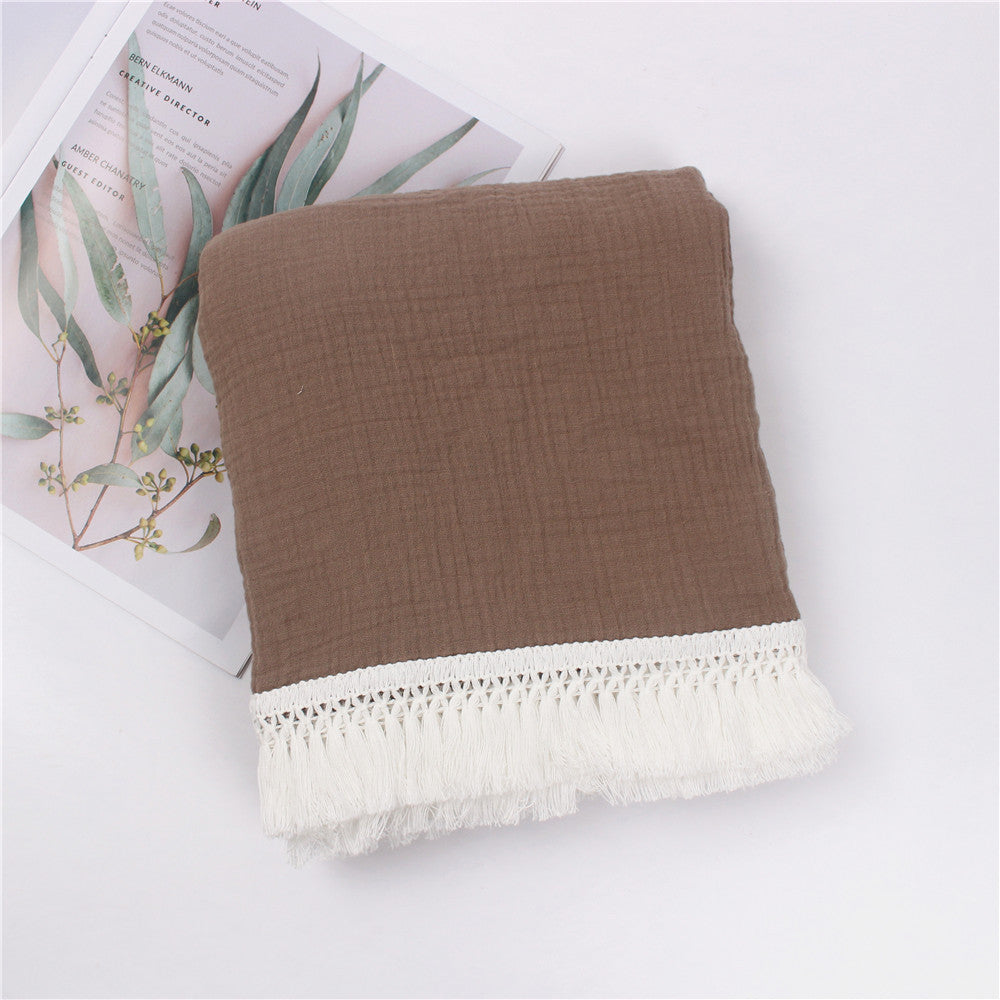 Children's Cotton Tassel Blanket - Baby Bedding 100x120cm, Multiple Colors