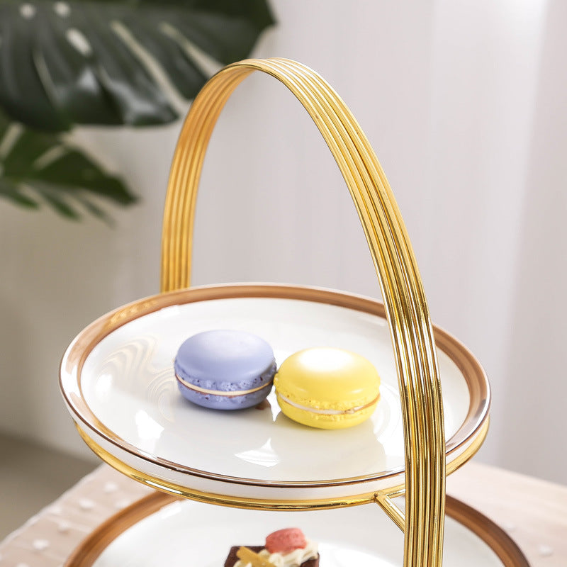 Two-Tier Snack Rack - Multi-Layer Pastry Tray for Living Room Storage - Gold