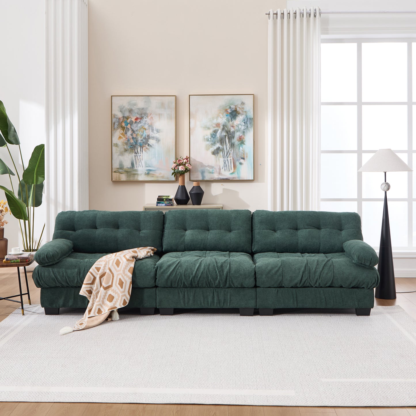 Modular Sectional Sofa - 3-Seater Cloud Couch with 5 Pillows - Green
