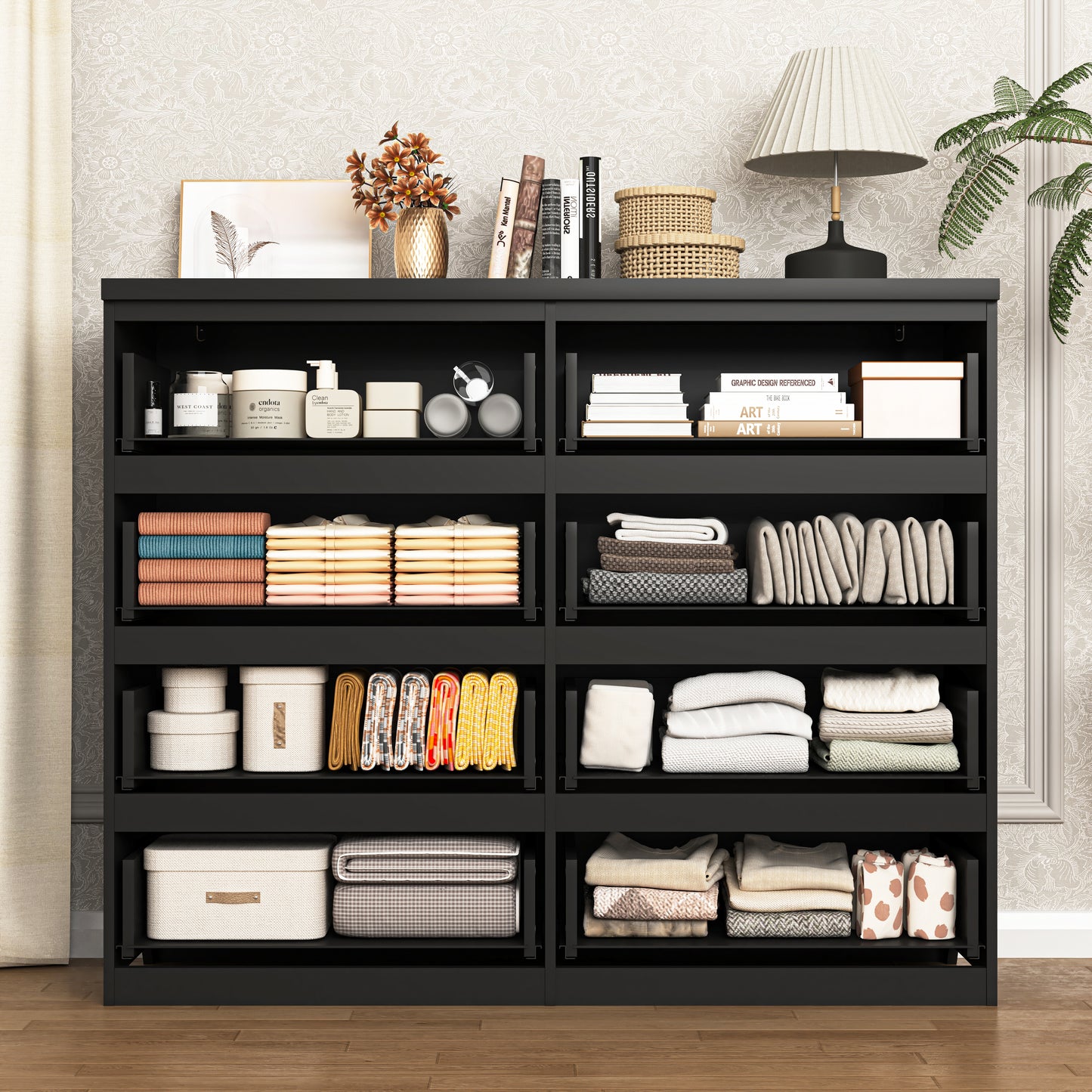8-Drawer Black Dresser - Modern Wood Chest for Bedroom