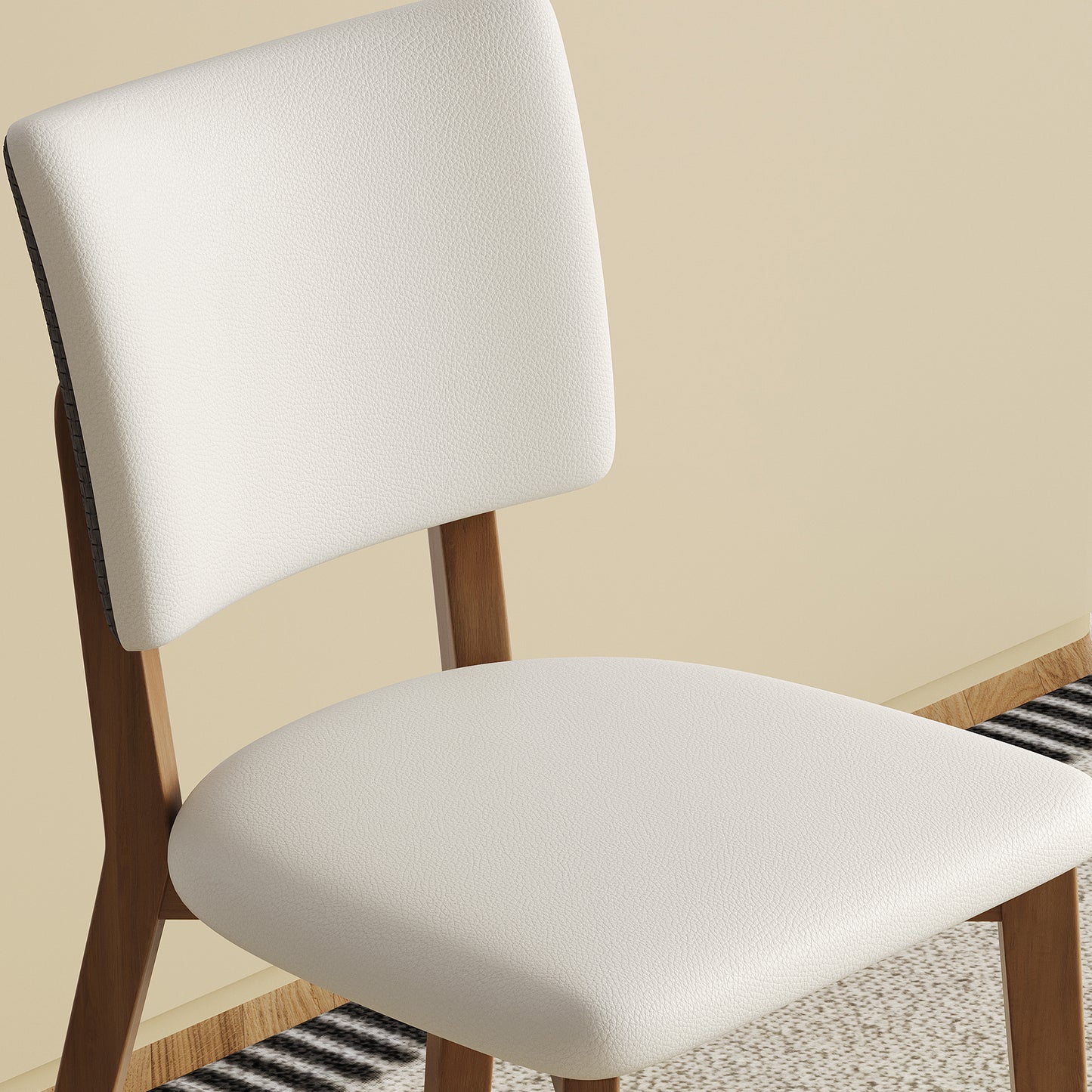 Mid-Century Modern Solid Wood Dining Chairs Set of 2 - White & Walnut
