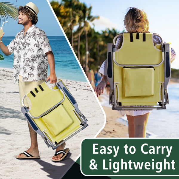 Lightweight Folding Beach Chair with Adjustable Back - Yellow