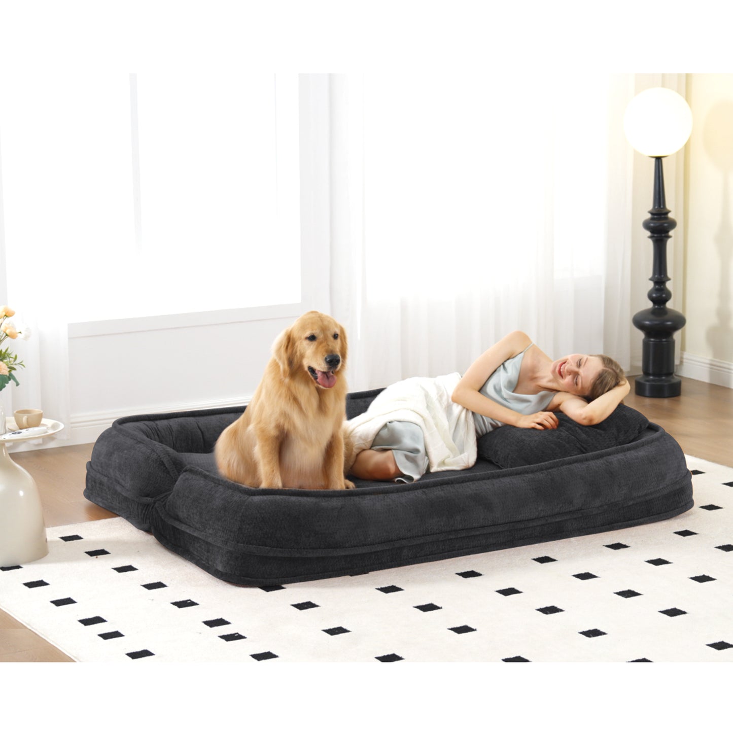 Double Lazy Sofa Dog Bed - Extra Large Loveseat in Dark Gray