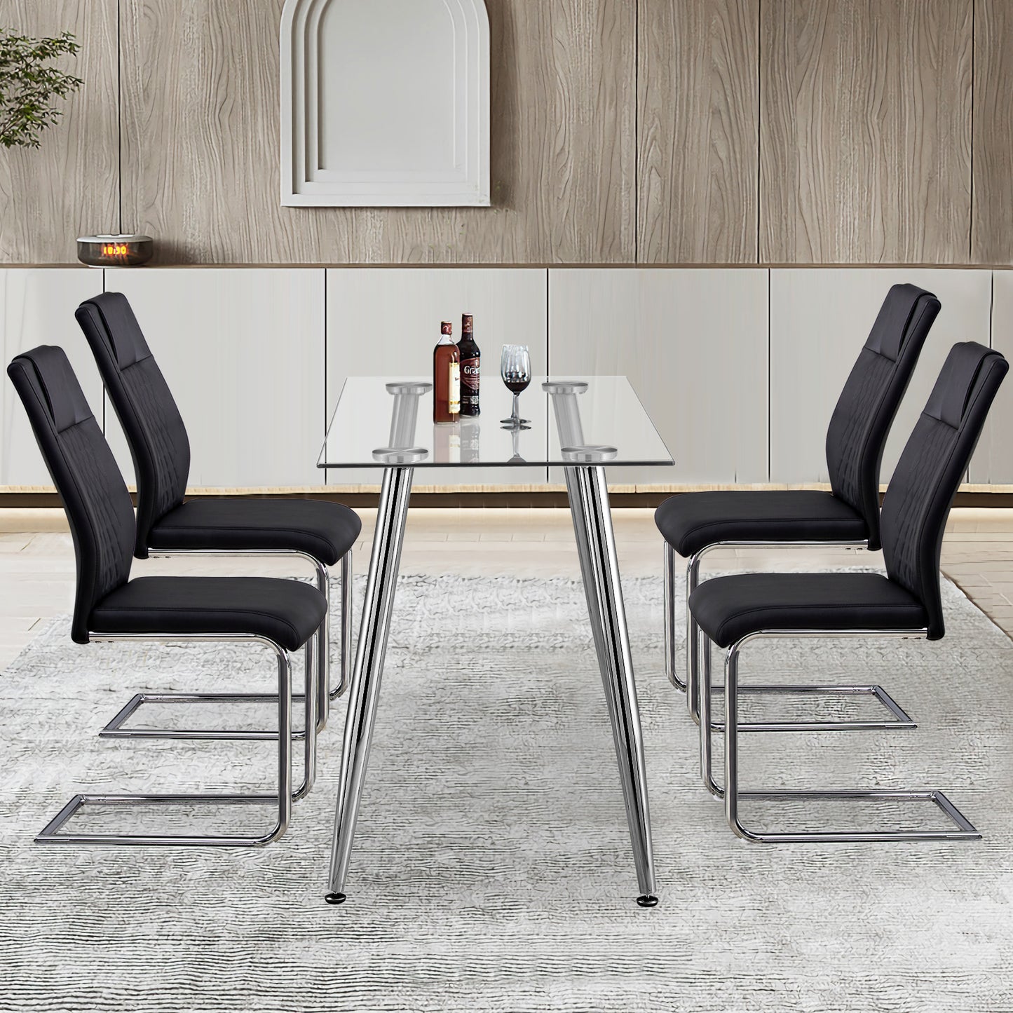 Modern Dining Chairs Set of 8 - Black Faux Leather Upholstered