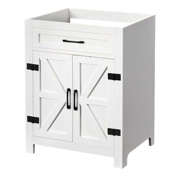 30-Inch Water-Washed White Double Barn Door Vanity Cabinet