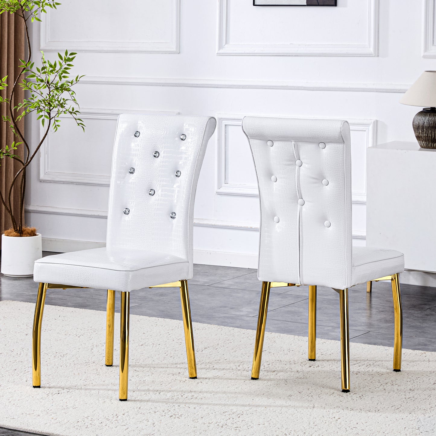 Set of 2 Retro Alligator Textured Dining Chairs with Crystal Accents