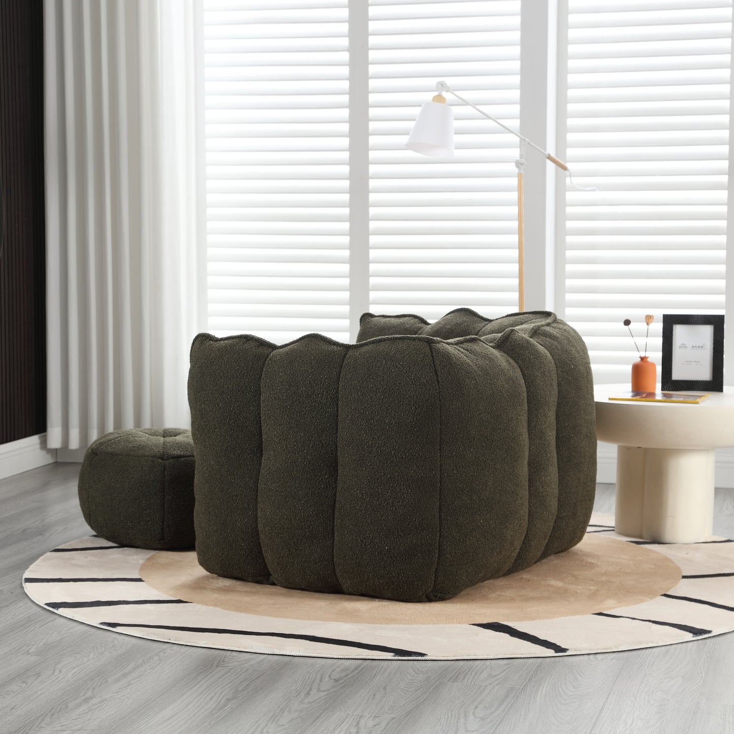 Soft Olive Green Bean Bag Chair with Foam Filler for Adults