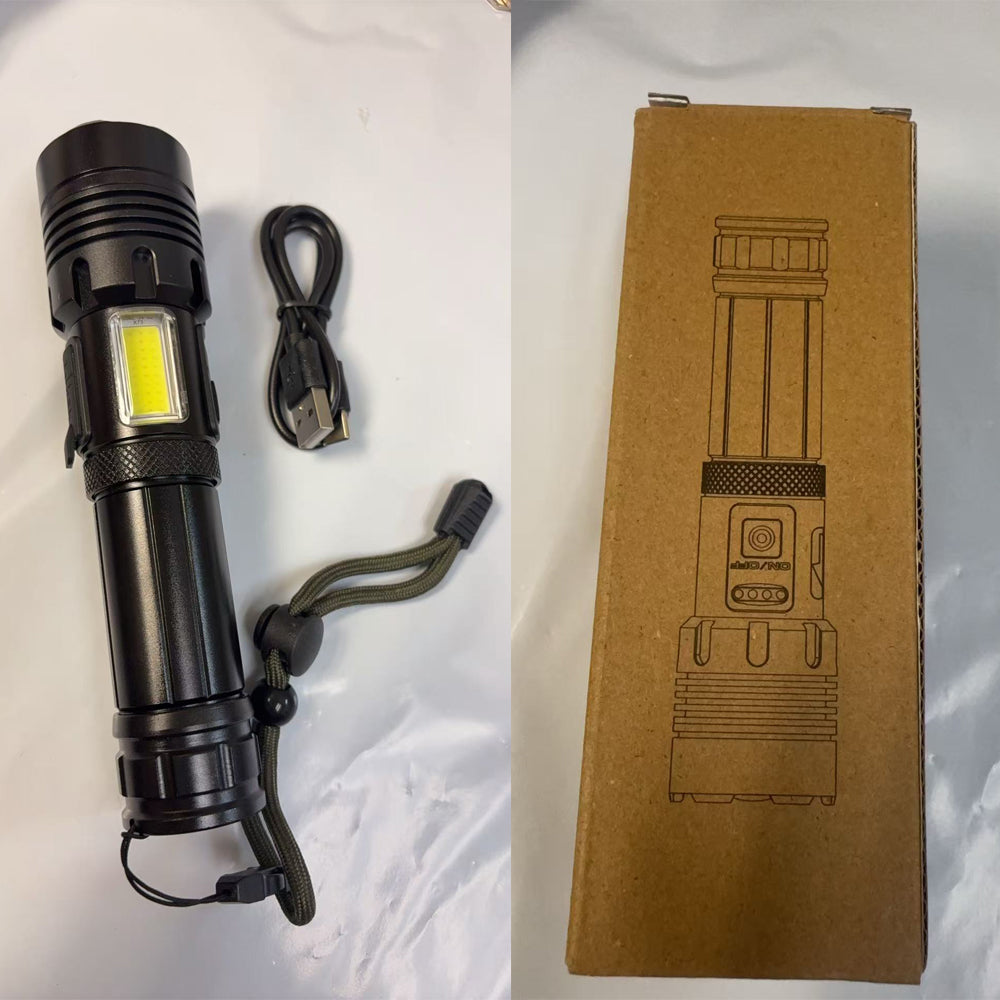 Rechargeable LED Flashlight 10,000 Lumens Waterproof USB Torch Black