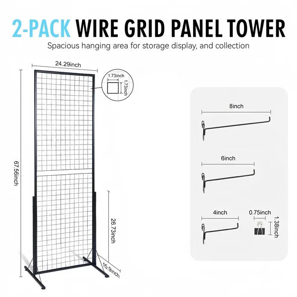 67 X 24 In Grid Wall Panels, 2 Packs Wire Gridwall Display Racks