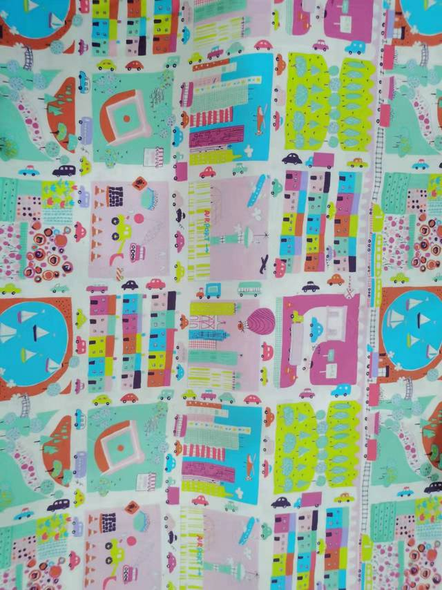 Cotton Fabric for Arts & Crafts - Cartoon Car & House Design, 45x110cm
