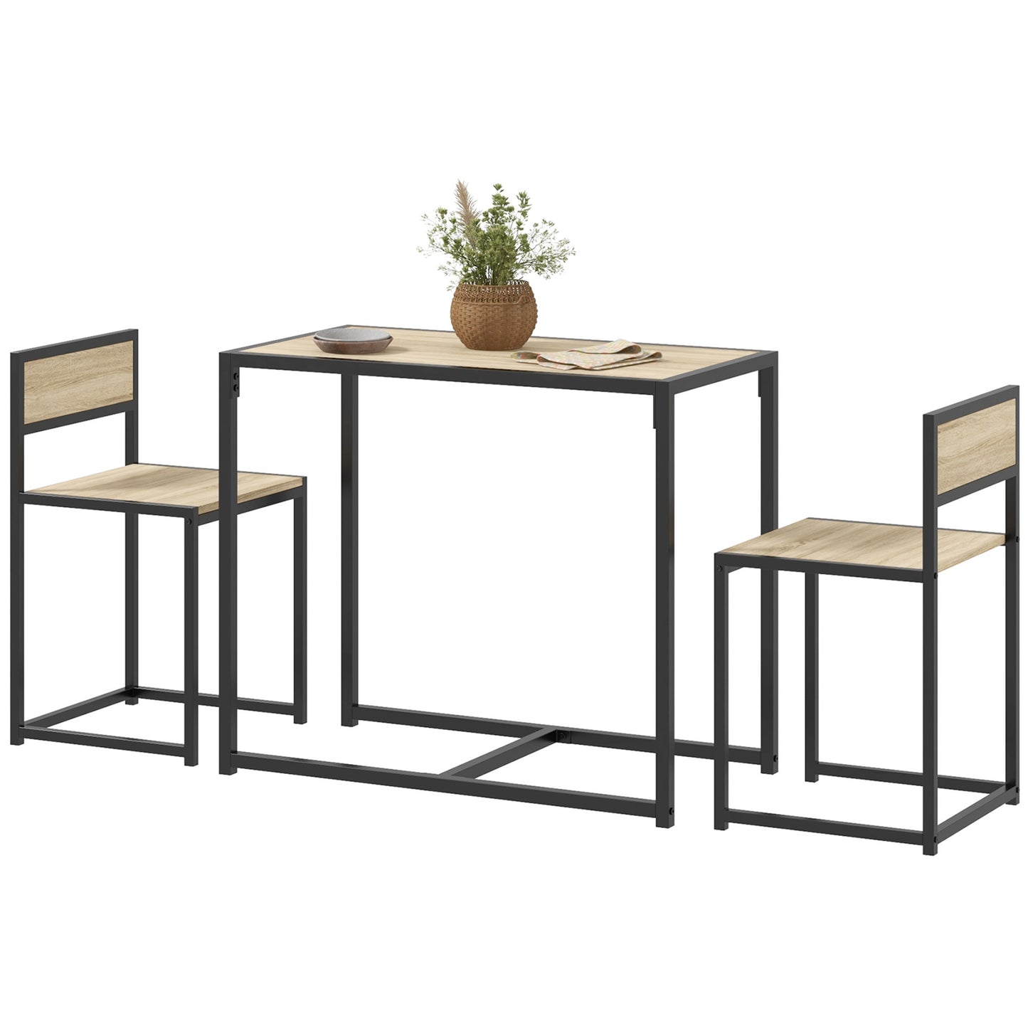 3-Piece Industrial Dining Room Set with Rectangular Table & Chairs - Oak