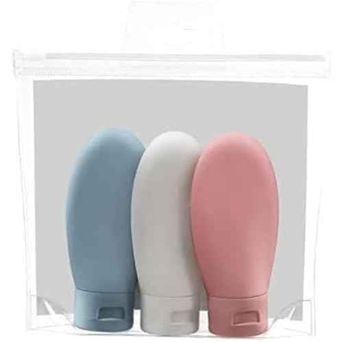 Travel Bottle, 3 Pcs Leak Proof Refillable Squeezable Containers Set(60 ml) with Label and Transparent Carry Bag for Liquid Shampoos, Soap and Toiletries. (Multicolor)