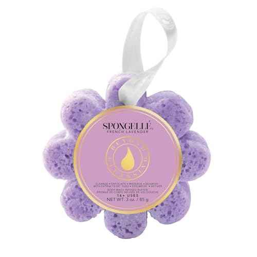 Spongelle French Lavender Wild Flower Buffer Body Scrubber | Bath & Shower Loofah for Women | Exfoliator with Body Wash Infused Sponge | 14+ uses