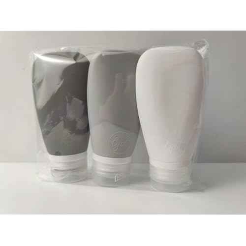 Travel Bottles for Toiletries, TSA Approved 3oz (90ml) Leak Proof Silicone Refillable Squeeze Travel Size Containers BPA Free for Cleansers, Lotions, Shampoo 3-pk (Black-Gray-White)