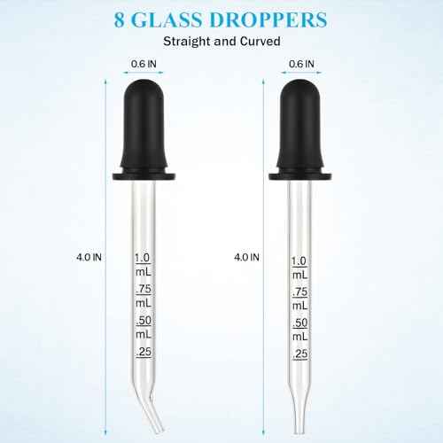 Herain 8 Pack Glass Pipette Dropper, Ear and Eye Dropper Bent & Straight Tips, 1 ml Droppers for Essential Oils, Lab, Crafts, Measuring and Transferring a Variety of Liquids