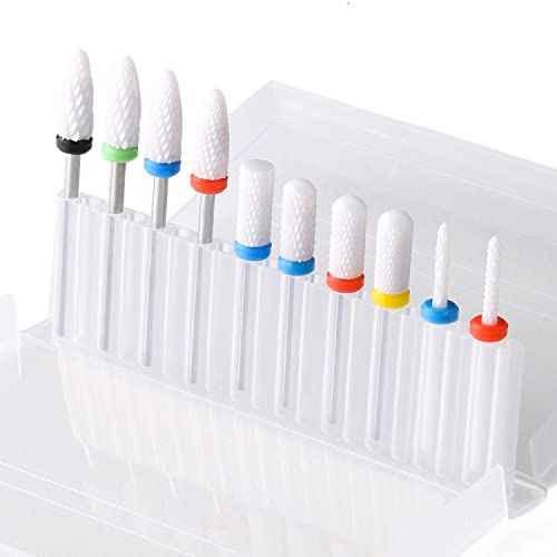 10Pcs Ceramic Nail Drill Bits£¬3/32 Nail Drill Bits Set for Acrylic Gel Nails Professional Rotary Burrs Electric Manicure Pedicure Nail File Cuticle Remover Crystal Nail Extension