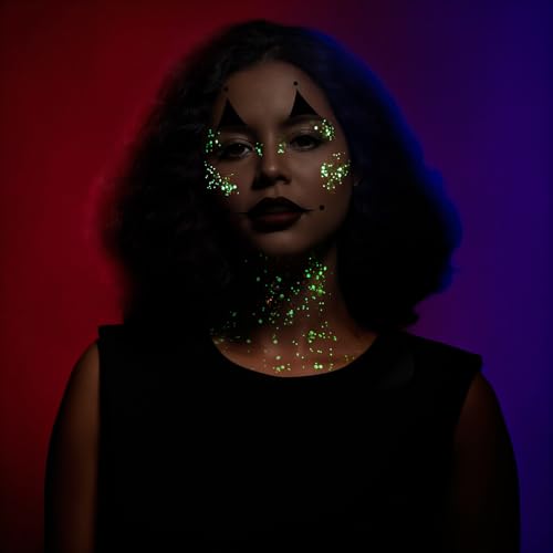Teenitor 6 Colors Glow in The Dark Glitter Gel, Face Glitter Gel, Body Glitter Hair Glitter for Halloween Makeup UV Black Light Party Cheer Raves Festivals