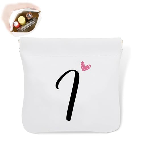 Initial I Personalized Pocket Cosmetic Bag, Waterproof Portable No Zipper Self-closing Makeup Pouch, Mini Travel Storage Makeup Bag, Gift Ideal for Women Girls Teen (BP09)
