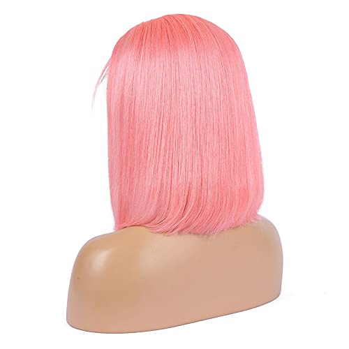 Guanyuhair Pre-plucked Short Bob Human Hair Lace Front Wigs Glueless Silky Straight 150% Full Density #Pink Free Part Bob Wigs For Black Women (12 inches, Pink)