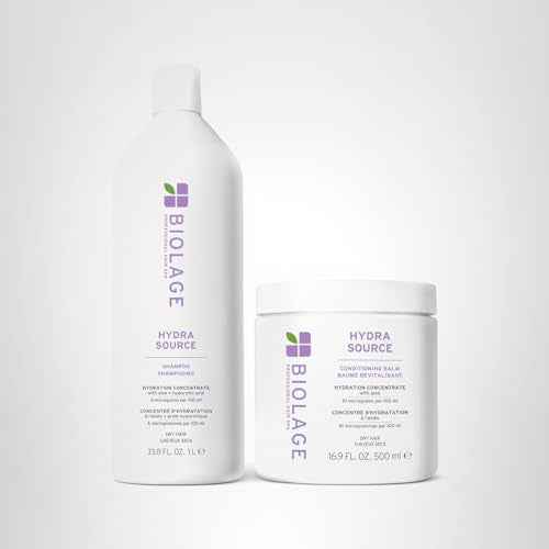 Biolage Hydra Source Shampoo & Conditioning Balm | Hydrates & Moisturizes Dry Hair | Helps Repair Split Ends | For Dry Hair | Salon Shampoo | Weightless, Soft Finish | Vegan | Paraben & Cruelty-Free