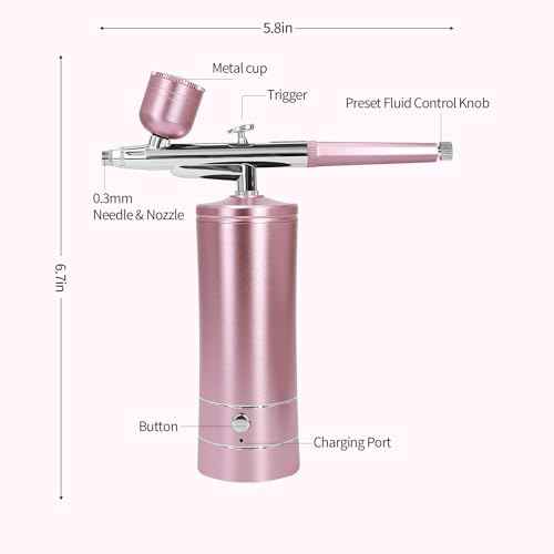 Airbrush Kit Air Brush Kit With Airbrush Compressor Nail Charms Wireless Air Brush for Barber, Nail Art, Cake Decor, Makeup, Model Painting (Pink)