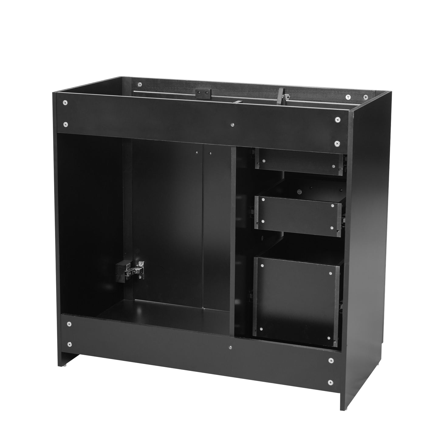 36-Inch Black Bathroom Vanity with Solid Wood Frame & 3 Drawers