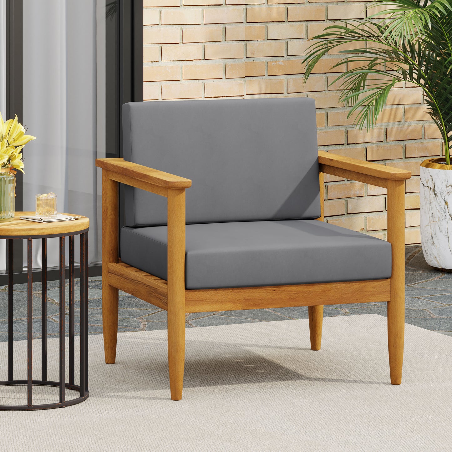 Gavin Club Chair - Dark Grey Acacia Wood with Water-Resistant Cushions