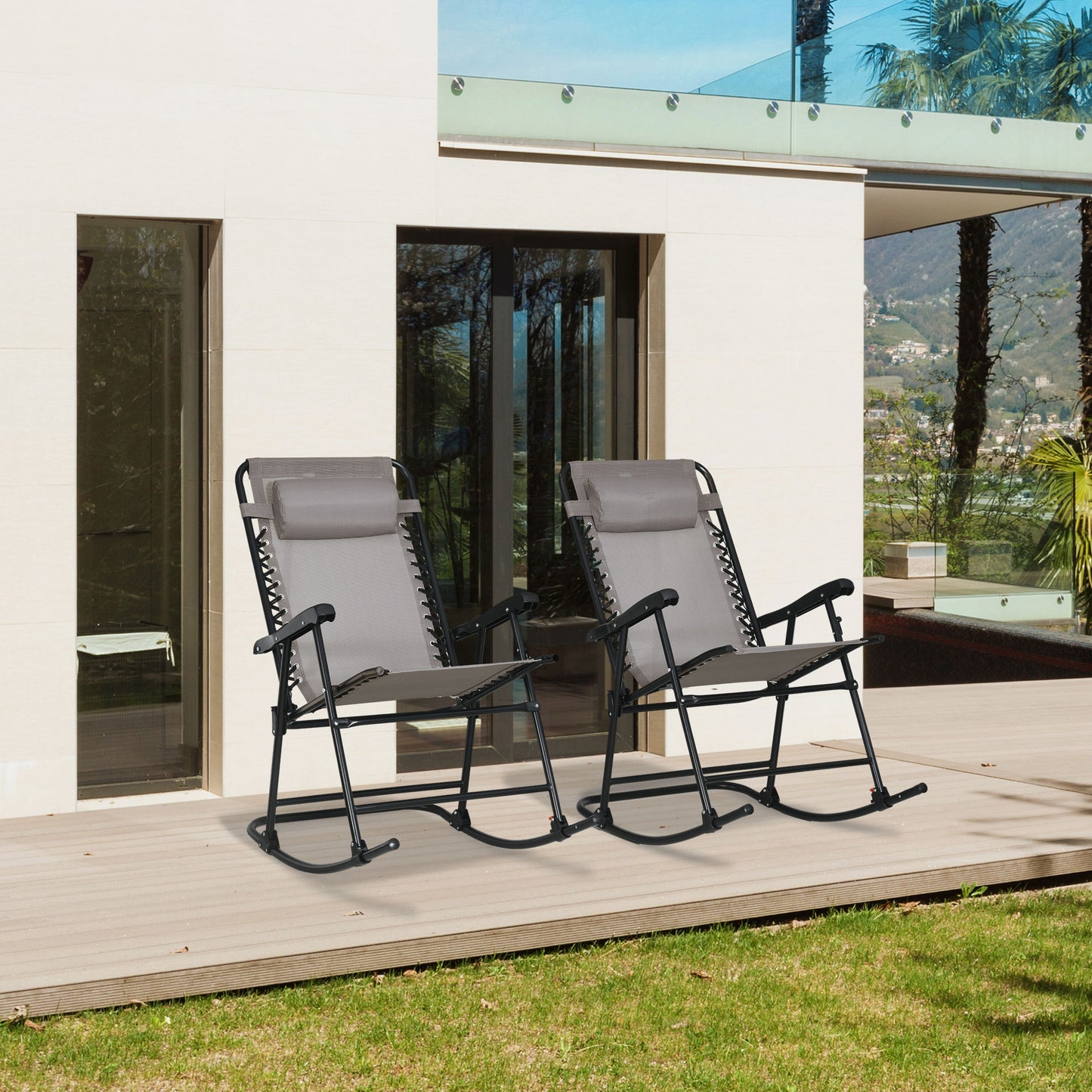 Folding Rocking Chair Set of 2 for Outdoor Relaxation - Gray