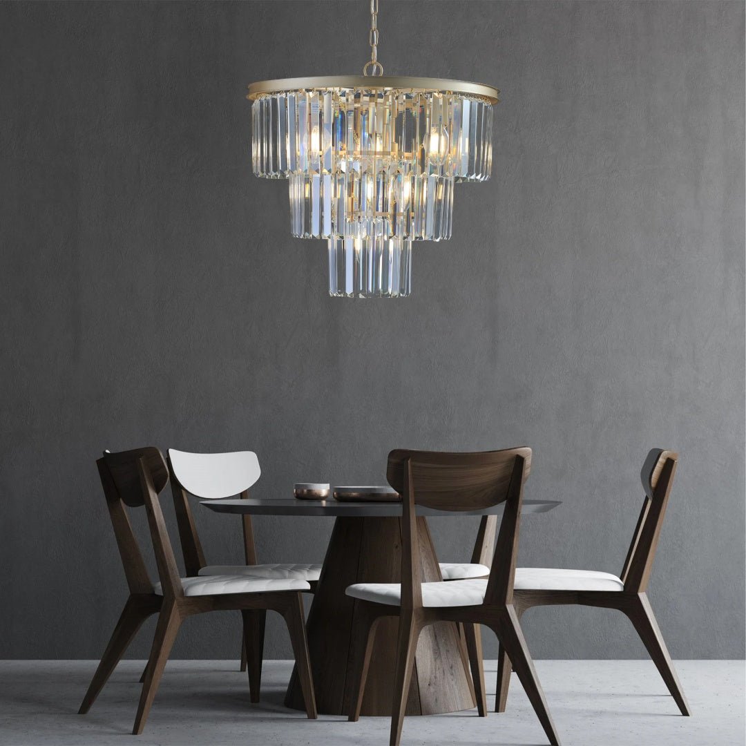 Elegant 3-Tier Crystal Chandelier - Gold Frame Pendant Light