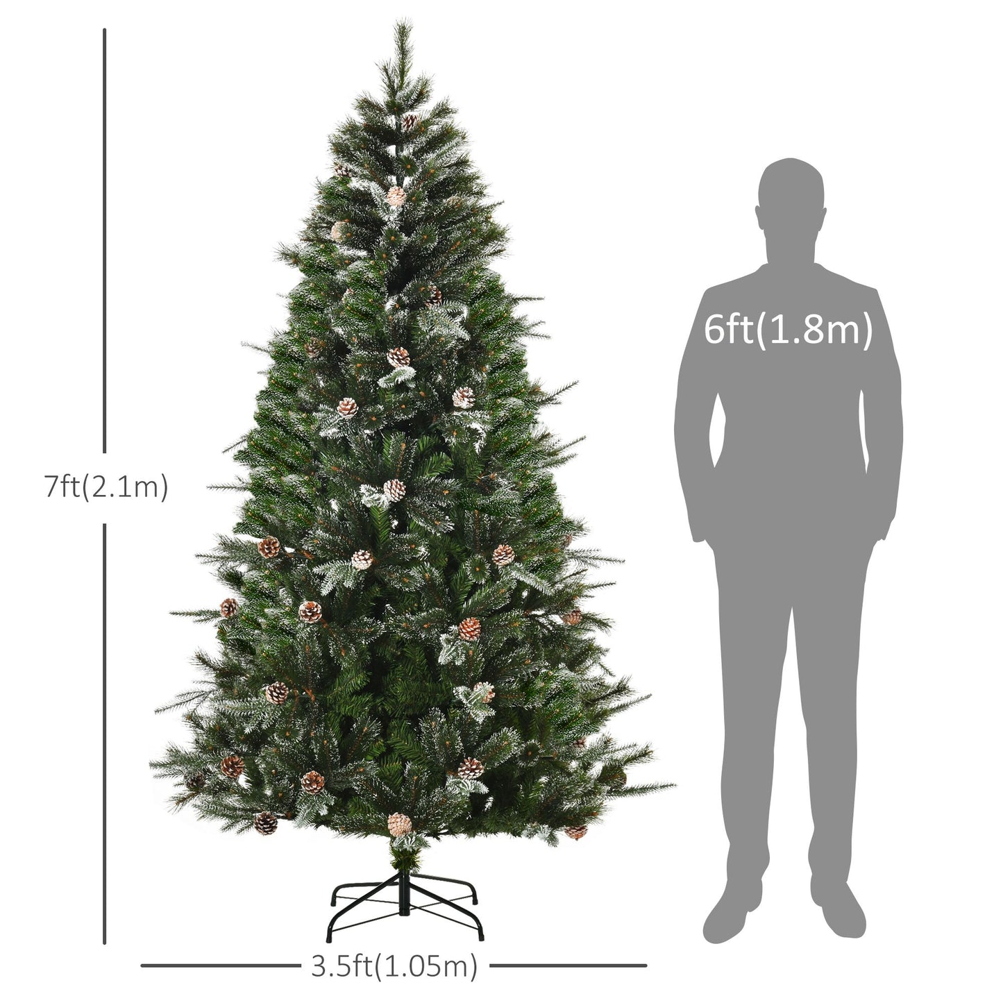 7FT Artificial Christmas Snow Pine Tree with Pinecones - Green