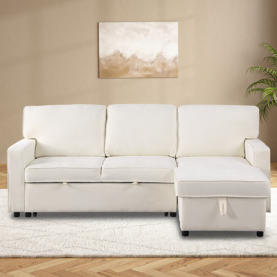 Upholstery Sleeper Sectional Sofa with Storage & USB Port - Beige