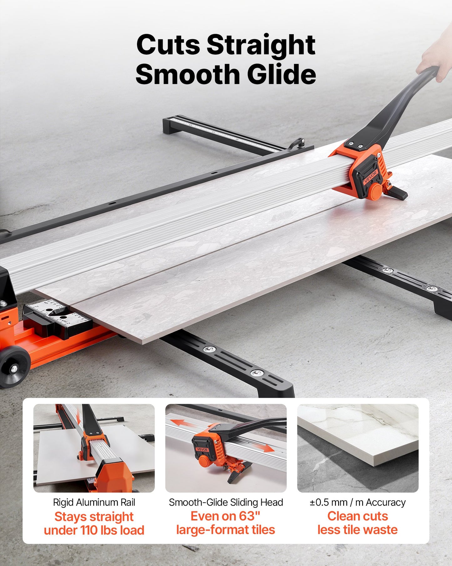 63-Inch Manual Tile Cutter with Upgraded Rail & Dual Wheels for Ceramic, Floor & Wall Tiles