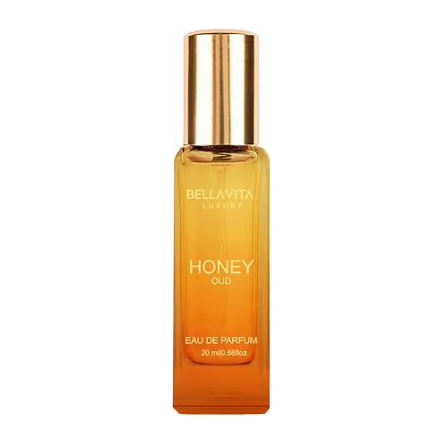 BellaVita Luxury Honey OUD Eau de Parfum Travel Size Edition 20 ml | Long-Lasting Mini Perfumes for Women | Notes: Patchouli, Vanilla, Bergamot & Spicy Notes | Pocket Perfume for Women | Vegan Perfume
