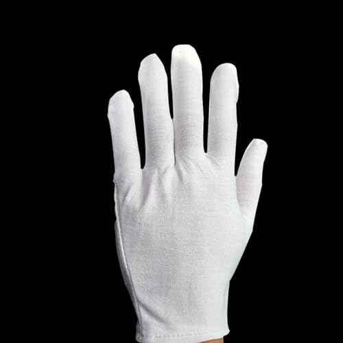 12 Pairs White Cotton Gloves for Eczema Dry Hands Breathable Work Glove Liners Moisturizing Spa Jewelry Inspection Etiquette Gloves Stretchy Fit for Men Women 24PCS Archival Photo Gloves (Large)