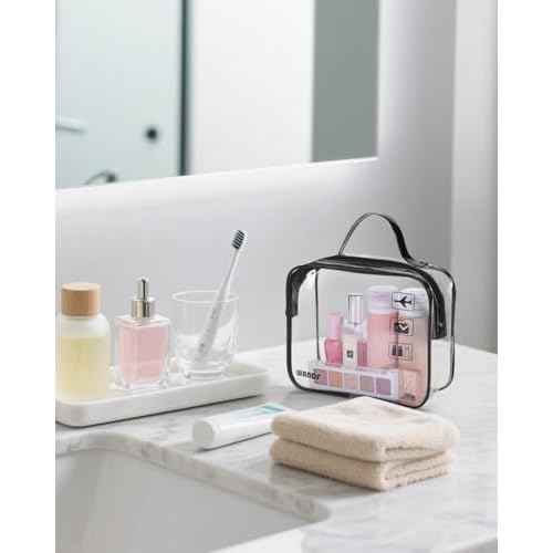 WANDF TSA Approved Toiletry Bag, 2 Packs Travel Clear Toiletry Bag, Quart Size Makeup Cosmetic Pouch with Zipper, Carry-On Airport Compliant Bag for Women and Men (2 pcs, Black)