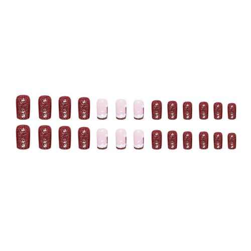 Christmas Hat Press on Nails Short Square Fake Nails Santa Hat Design Red French Glitter False Nails Winter Xmas Full Cover Acrylic Nails Glue on Nail for Women Girls 24Pcs