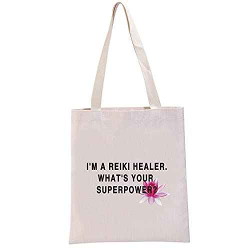 G2TUP Reiki Healer Thank You Gift I¡¯M A Reiki Healer What¡¯s Your Superpower Canvas Reusable Tote Bag (Reiki Healer Handbag)
