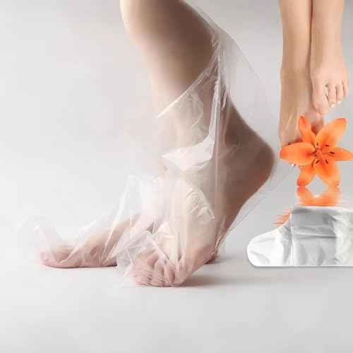 400-Pack Disposable Plastic Foot Covers for Feet ? Leak-Proof Paraffin Wax Bath Liners, Moisturizing Socks for Pedicure, Spa, Cracked Heel Care & Shoe Trials (Includes Stickers for Secure Fit)