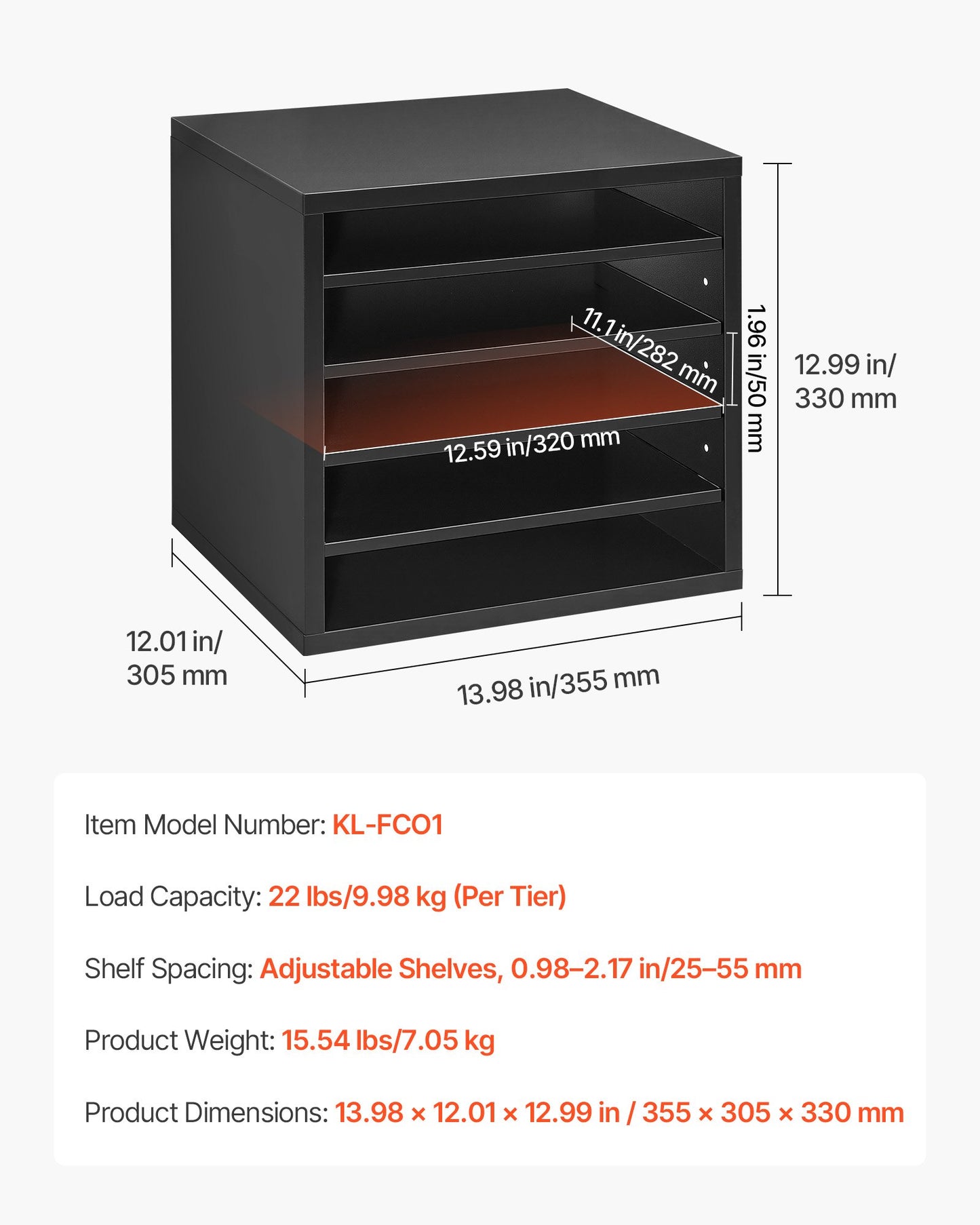 Wooden Literature Organizer with 5 Compartments and Adjustable Shelves - Office & Classroom Storage, Black