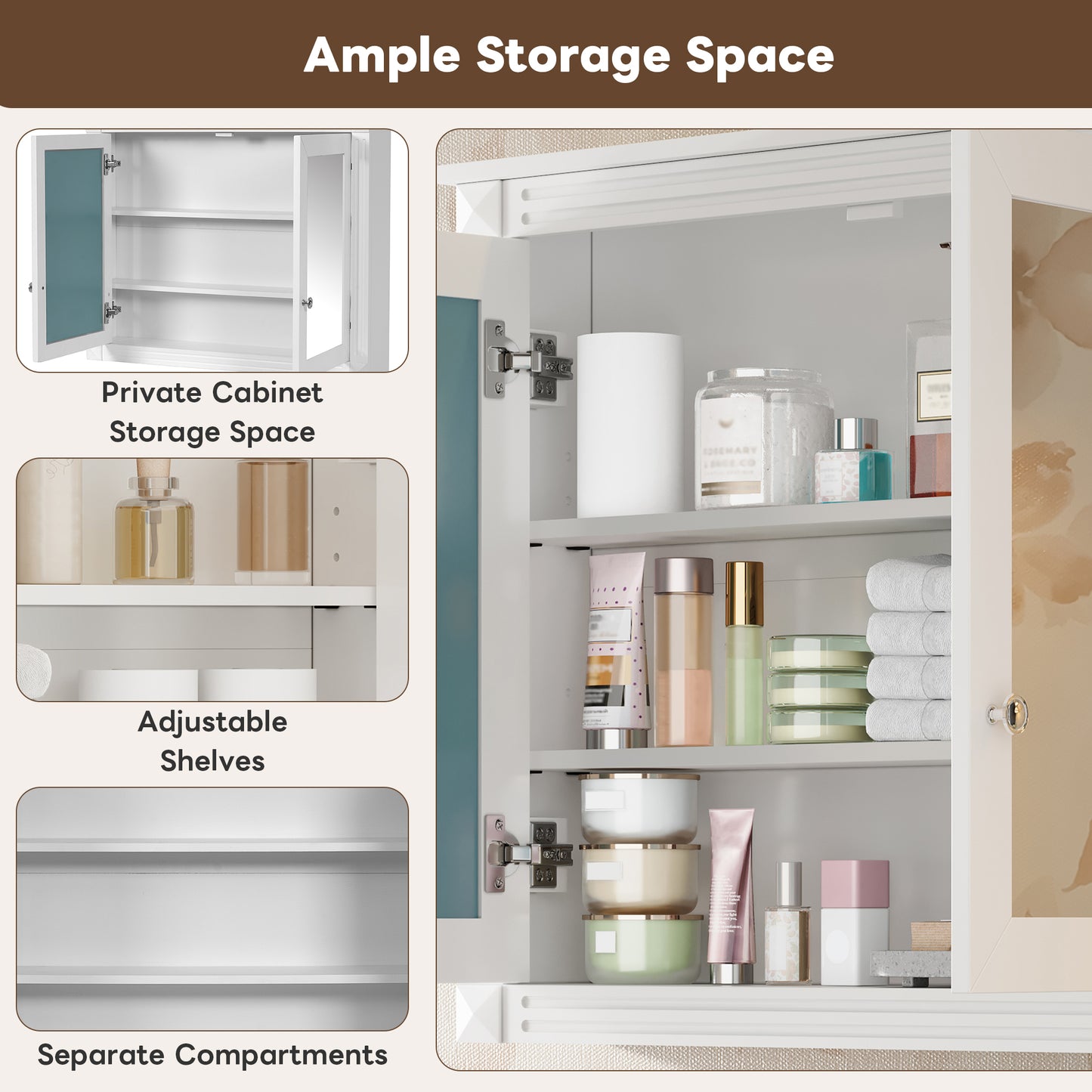 36'' x 28'' Wall Mounted Medicine Cabinet with Mirrors - White