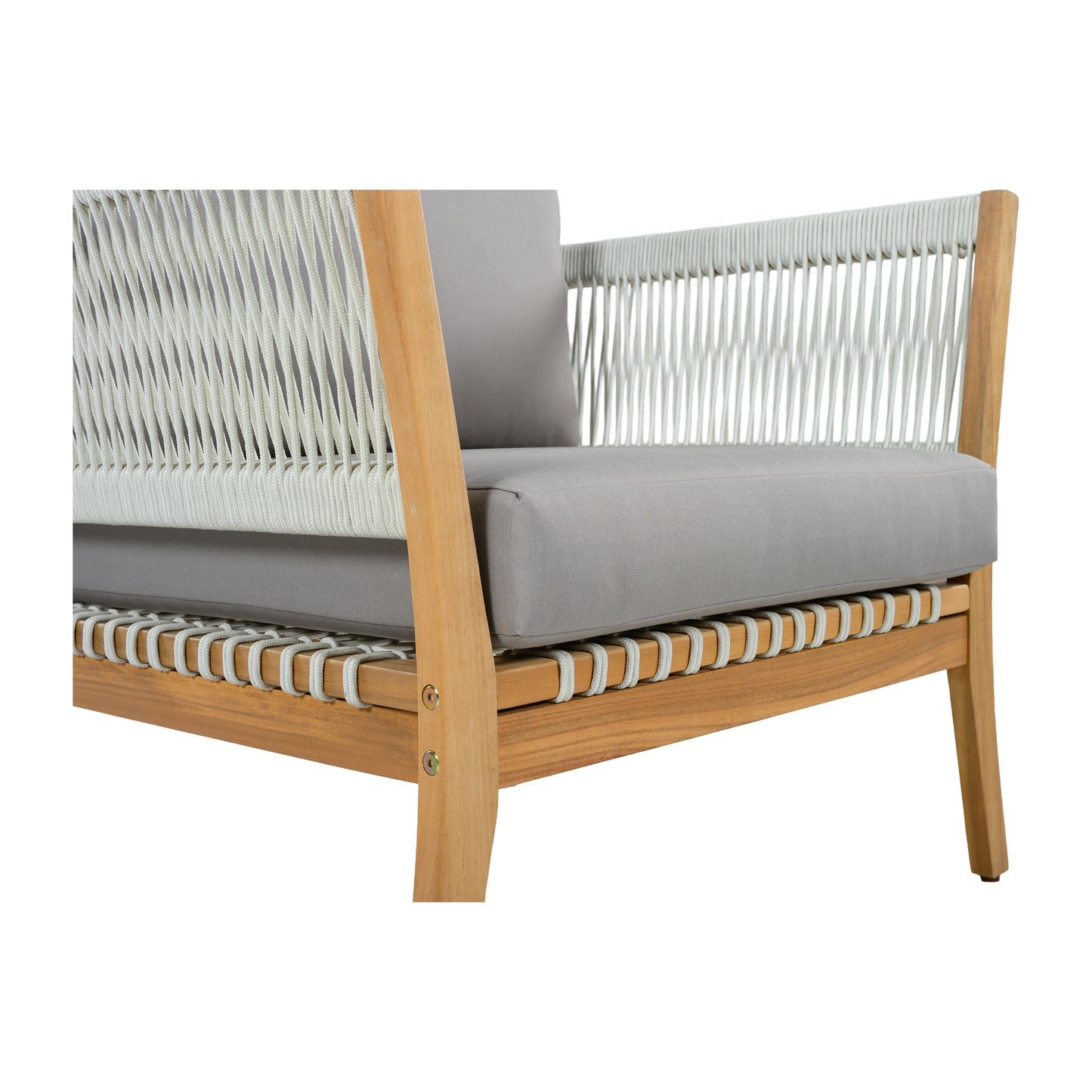 Outdoor Acacia Wood Lounge Chair with Thick Cushions - Natural & Grey