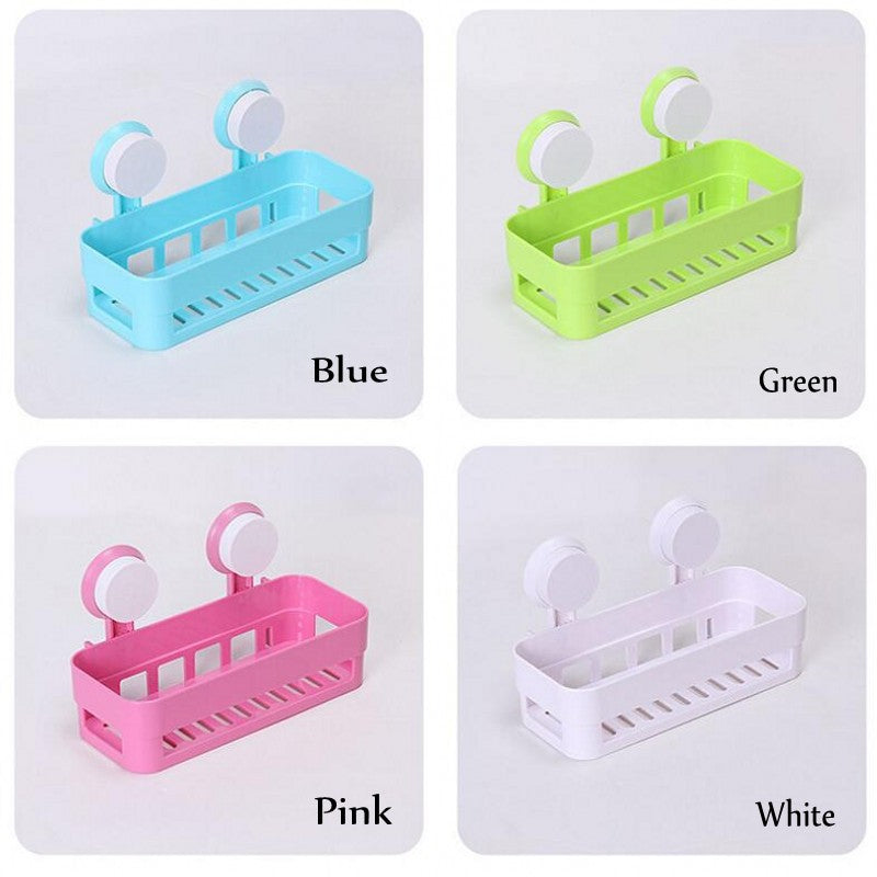 Wall-Mounted Suction Cup Bathroom Shelf Corner Storage Rack - Reusable, Waterproof