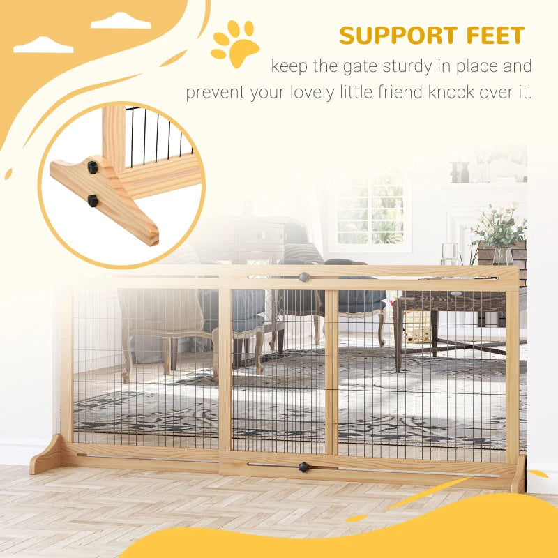 Adjustable Extra Wide Wooden Pet Gate for Dogs & Cats, Natural Finish