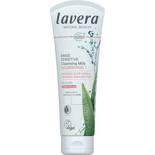 lavera Basis Sensitive Cleansing Milk - Facial Cleanser with Aloe Vera & Shea Butter for Soft Skin - Make Up Remover - Face Wash - PETA Certified - Vegan - Made in Germany - 4.3 Fl Oz