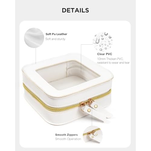 LETGO Mini Makeup Bag,Clear Makeup Bag Cute Travel Makeup Case Pouch Purse Essentials Car Accesories for Women,Travel Essentials Organizers (White, Mini)
