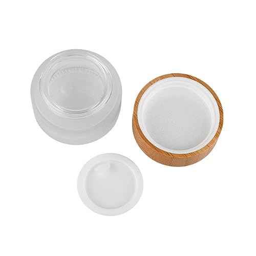 2PCS 5ml Empty Glass Cream Jars Sample Vials Bottles Holder with Bamboo Lid Round Frosted Glass Cosmetic Container Pot for Makeup Cream Lotion