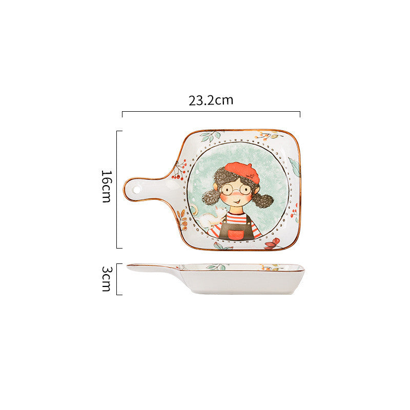Ceramic Dinnerware Set - Cute Fairy Tale Forest Baked Rice Plates for Family & Kids